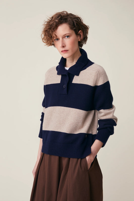 Moismont Merino Sweater 'Gregor' Stripes Navy/Cord