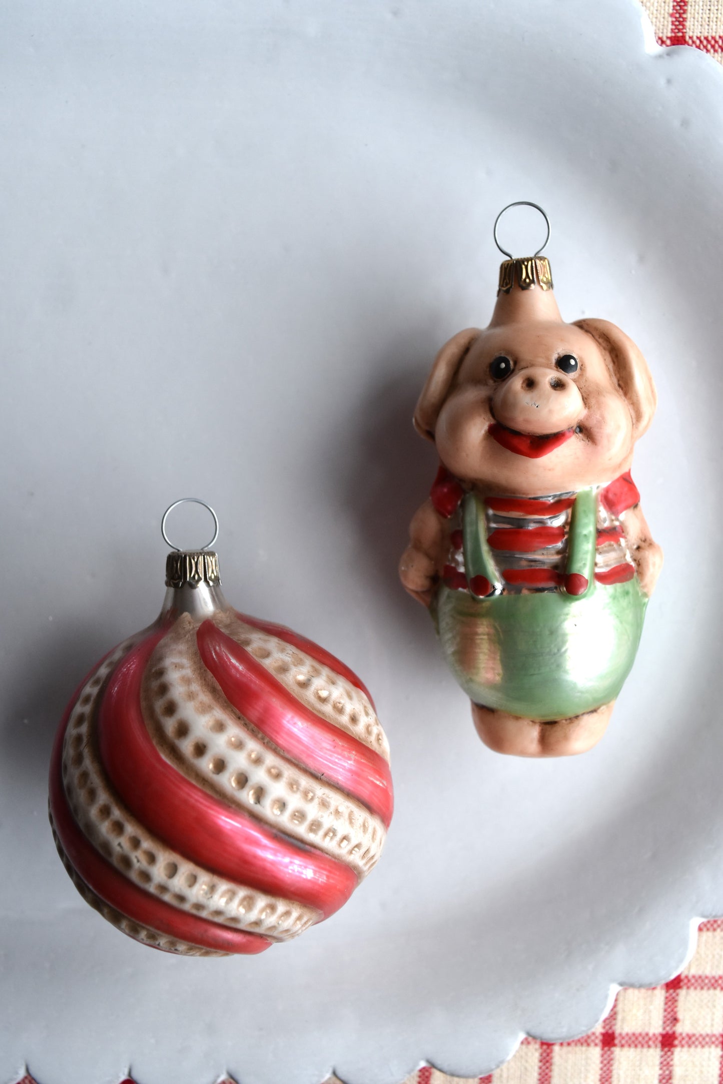 Pig in Pants & Swirl - Nostalgic German Christmas Ornaments - Set VIII