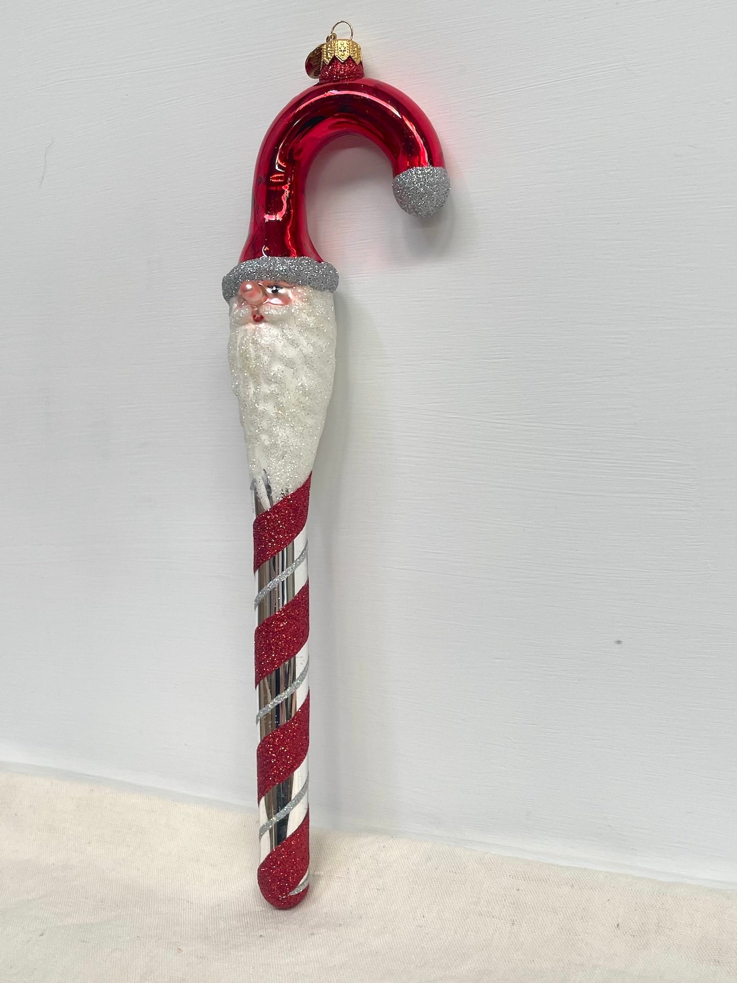 Polish Glass Christmas Ornament - Candy Cane Santa