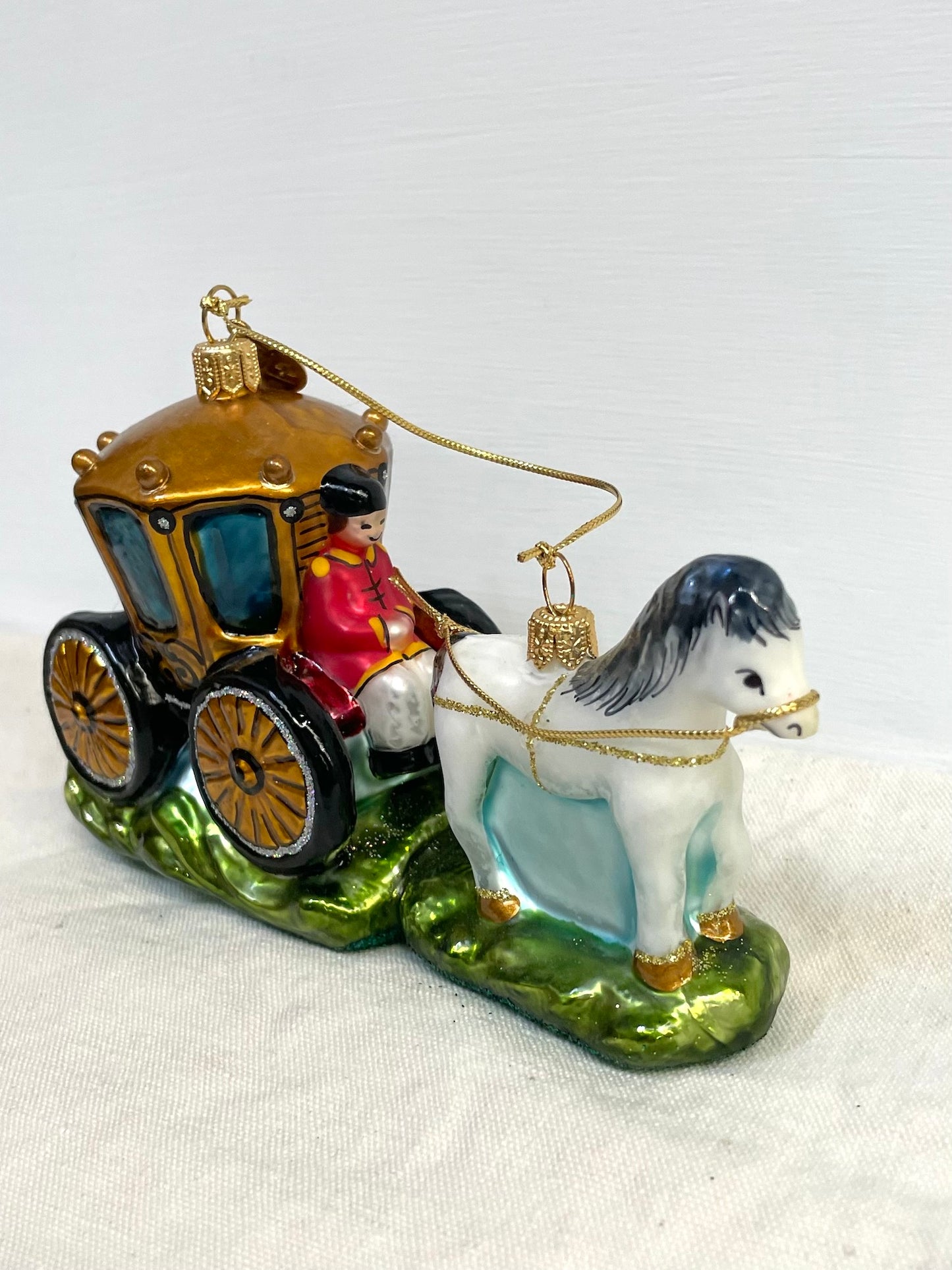 Polish Glass Christmas Ornament - Horse & Carriage