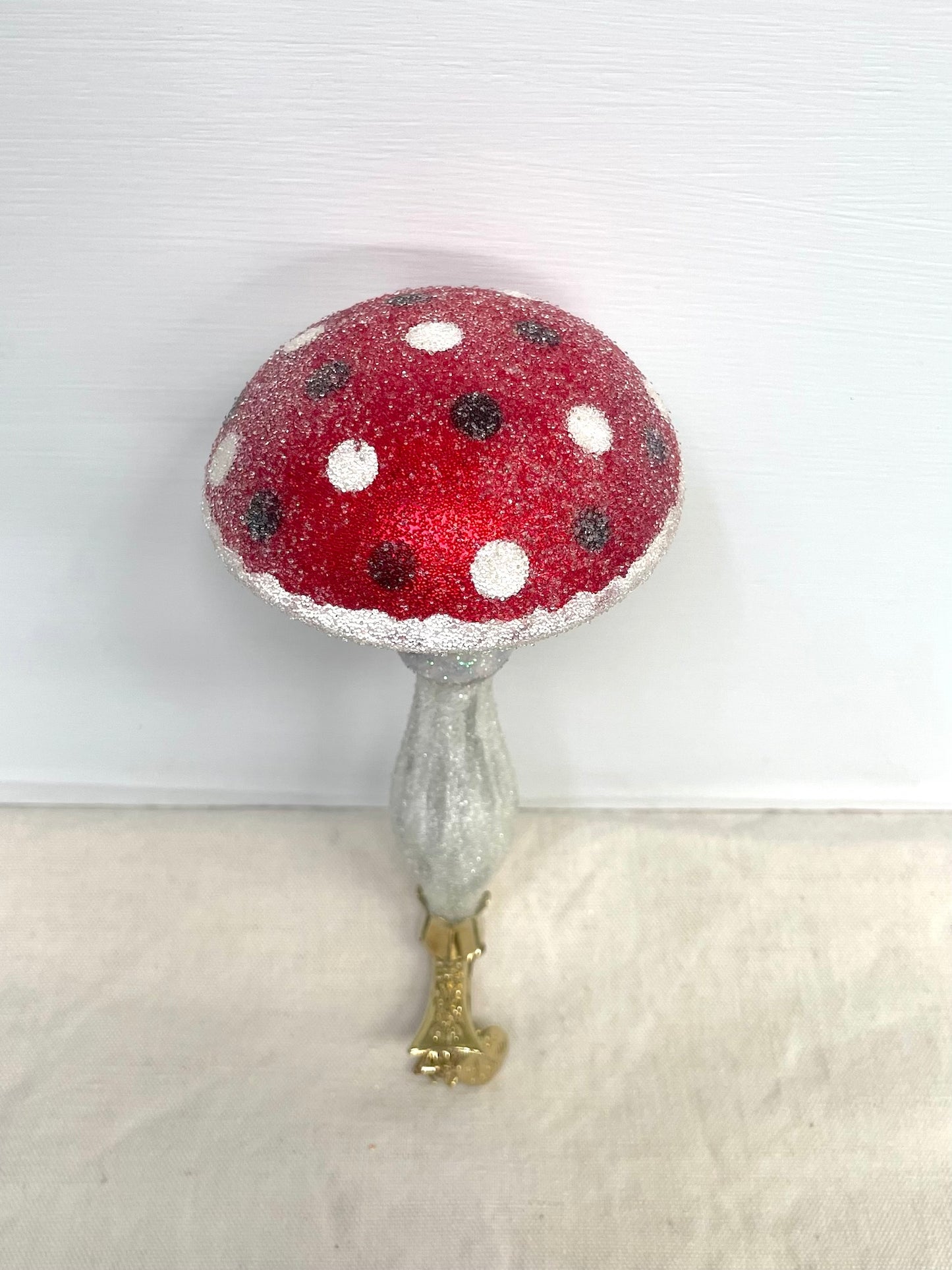 Polish Glass Christmas Ornament - Polka Dot Mushroom on Clip