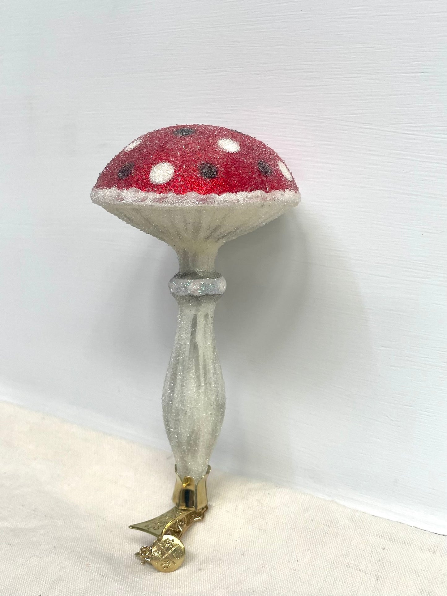 Polish Glass Christmas Ornament - Polka Dot Mushroom on Clip