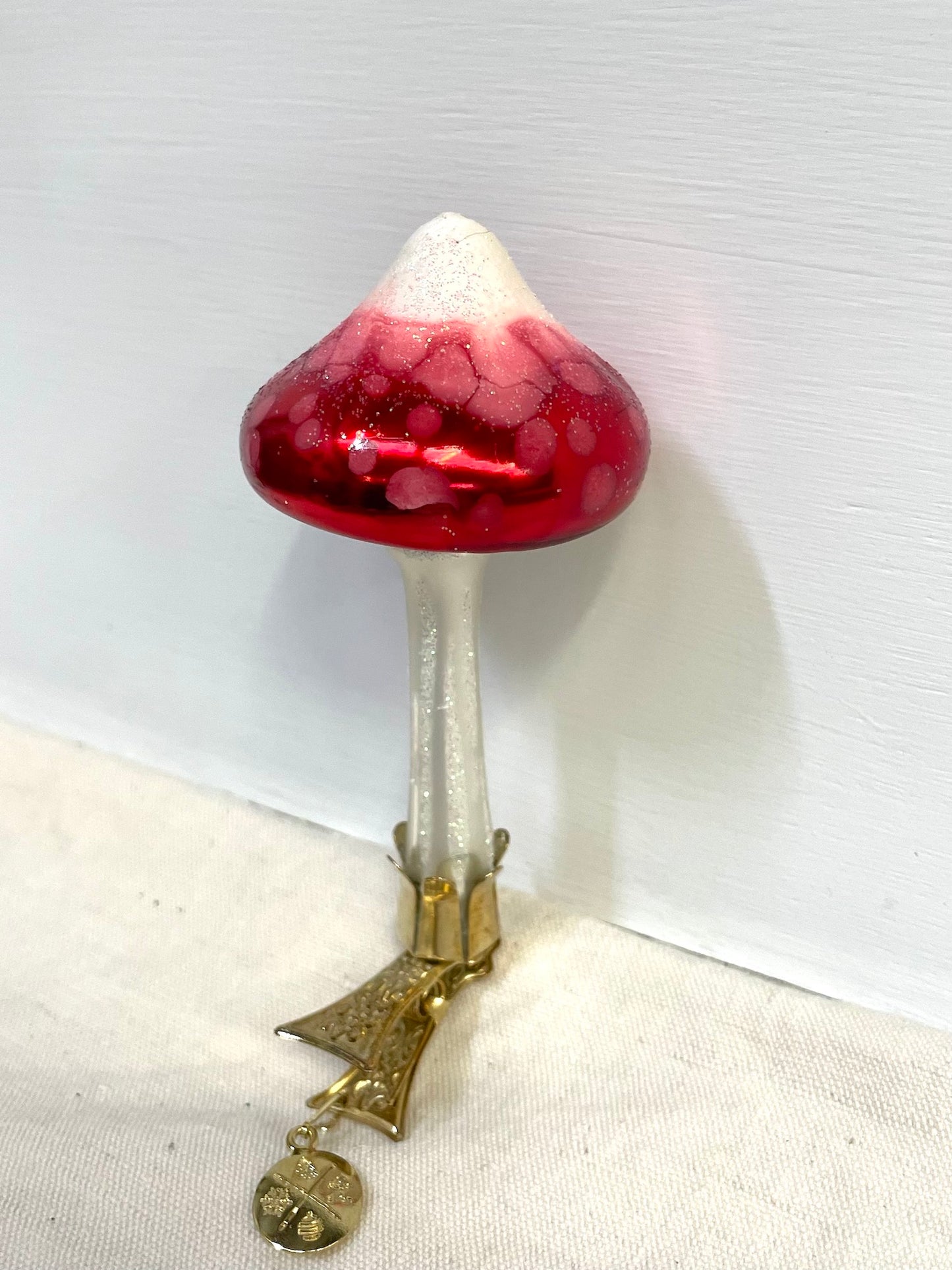 Polish Glass Christmas Ornament - Red Mushroom on Clip