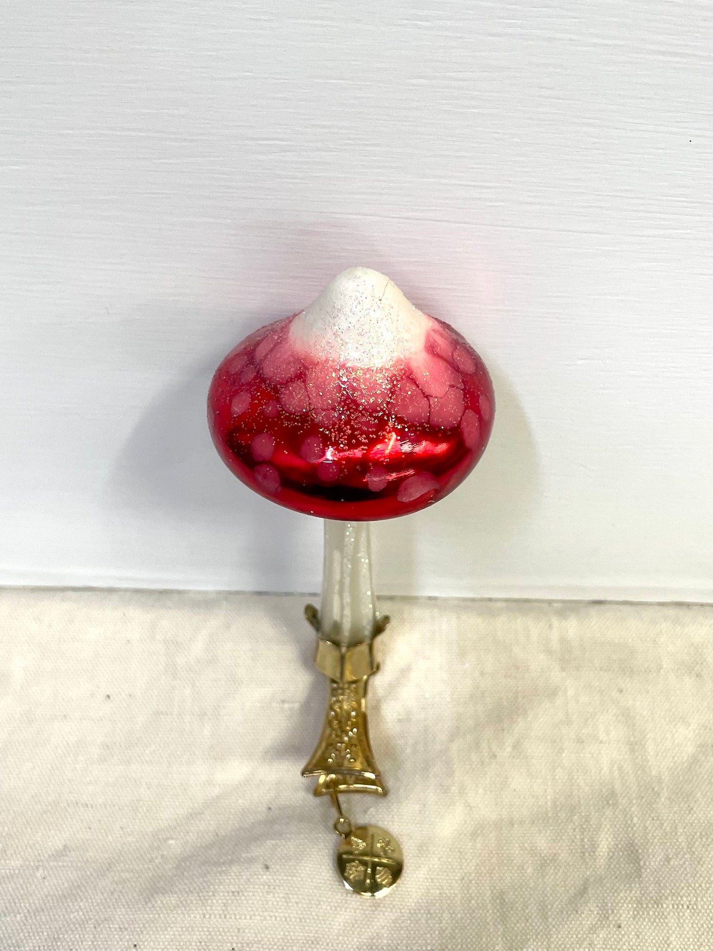 Polish Glass Christmas Ornament - Red Mushroom on Clip