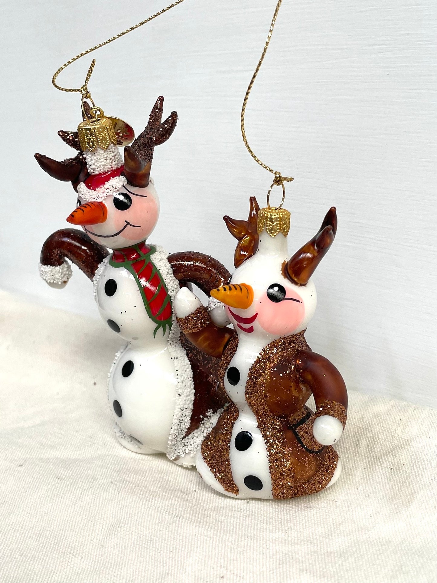 Polish Glass Christmas Ornament - Snowman Couple