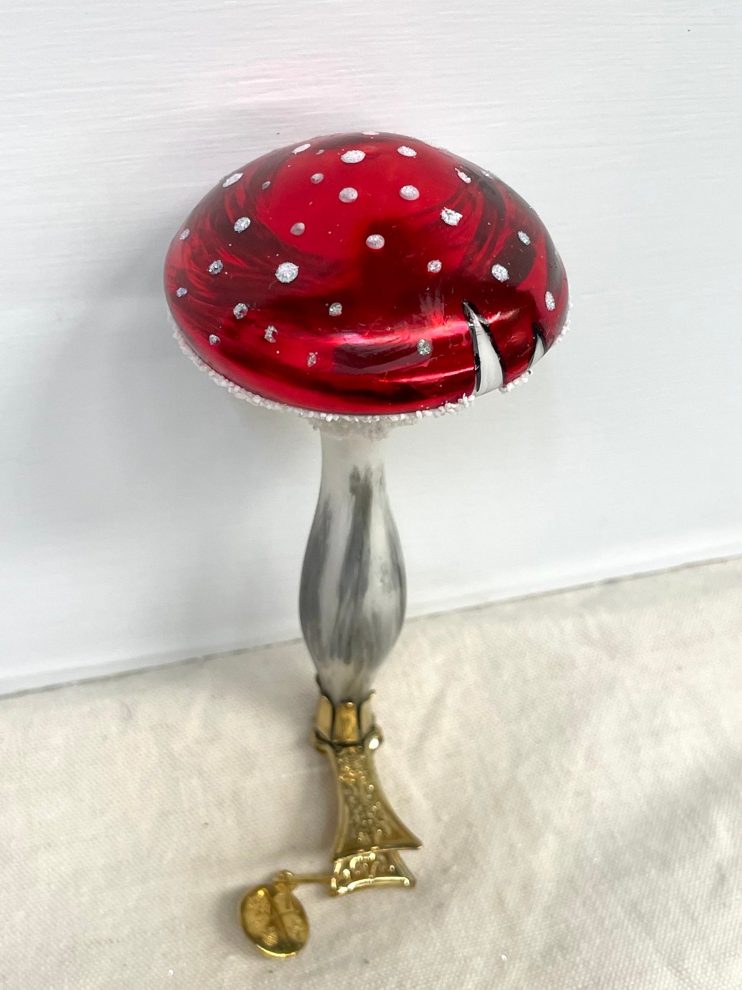 Polish Glass Christmas Ornament - Spotted Mushroom on Clip
