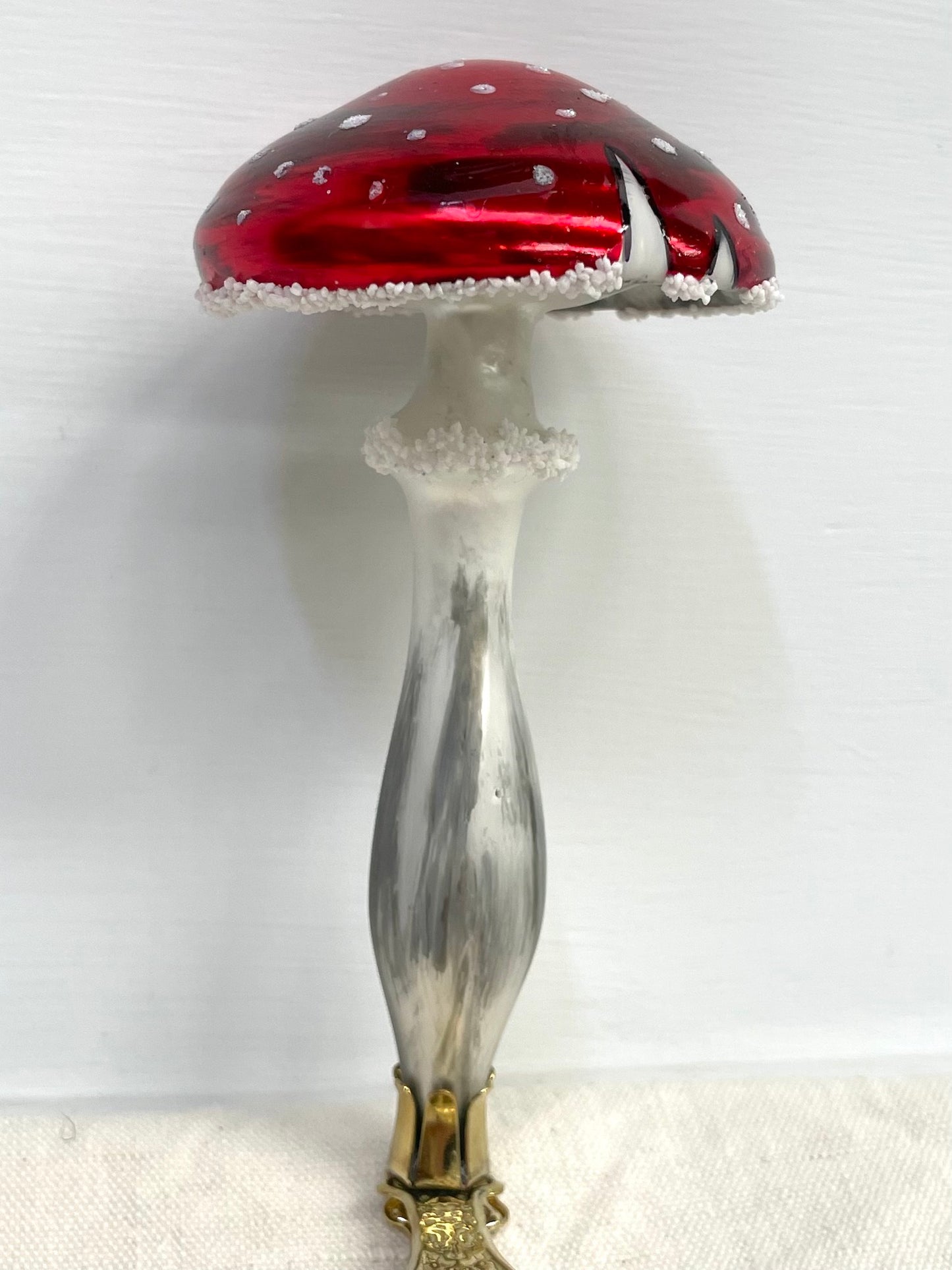 Polish Glass Christmas Ornament - Spotted Mushroom on Clip