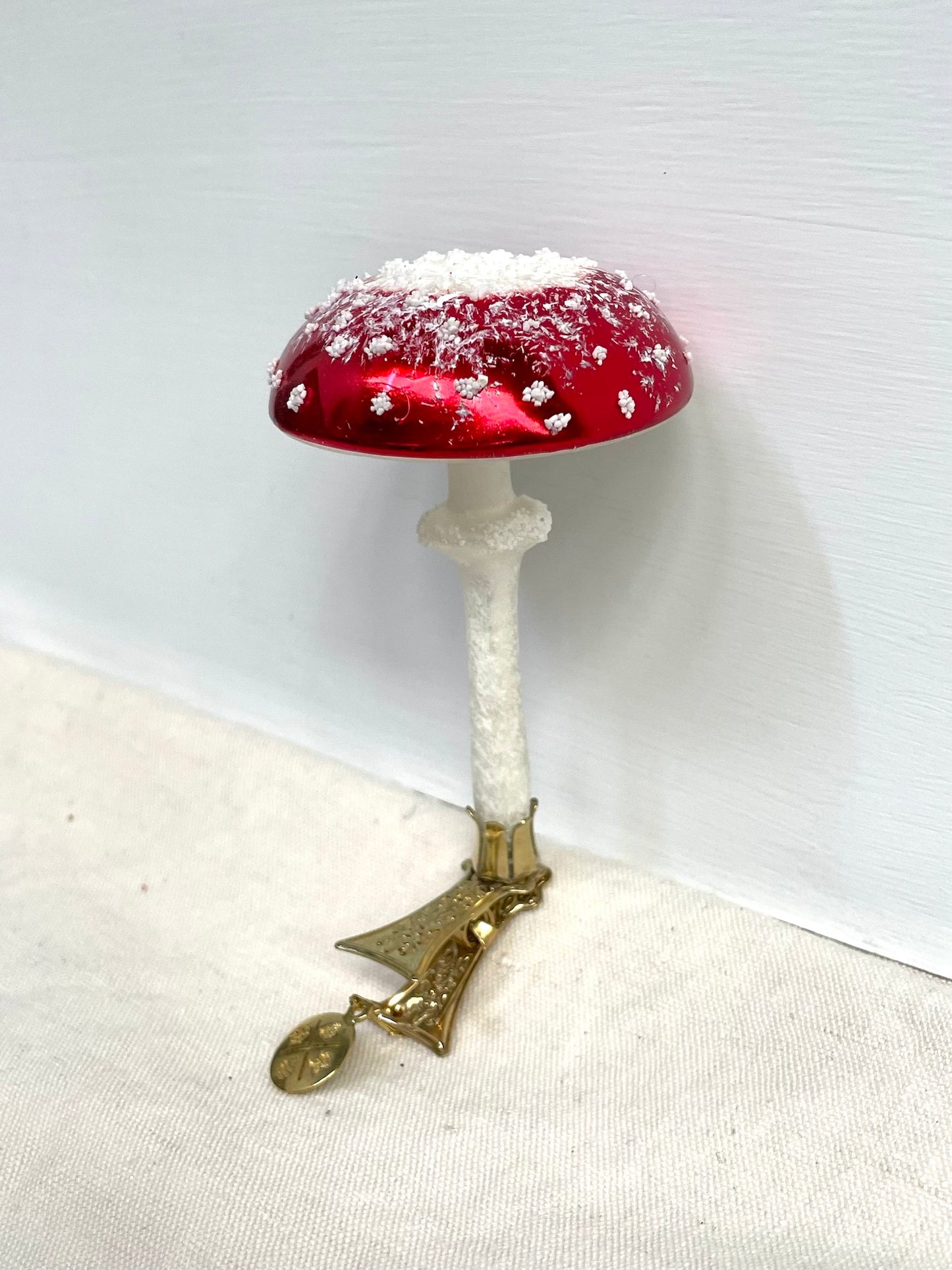 Polish Glass Christmas Ornament - Umbrella Mushroom on Clip