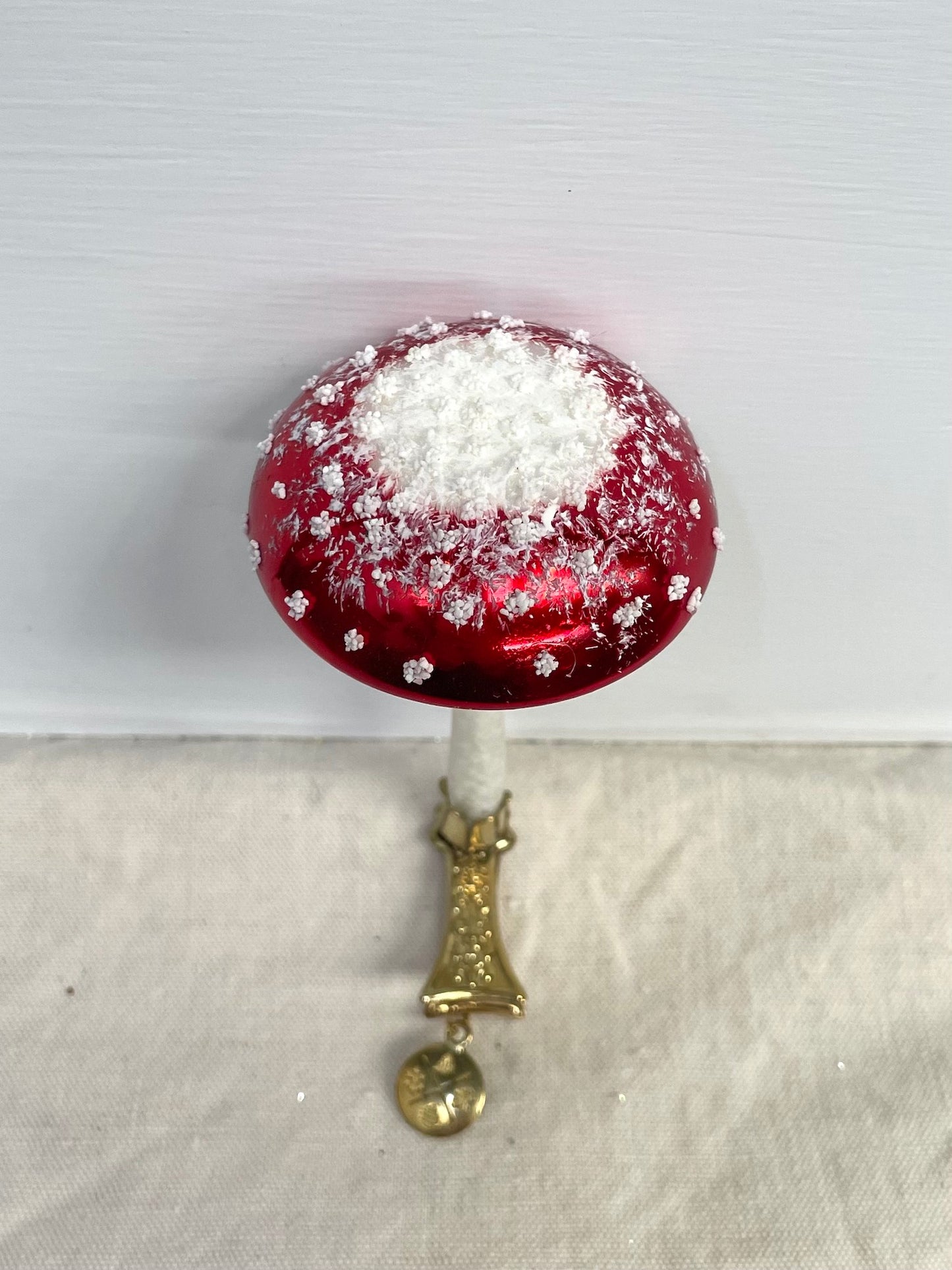 Polish Glass Christmas Ornament - Umbrella Mushroom on Clip