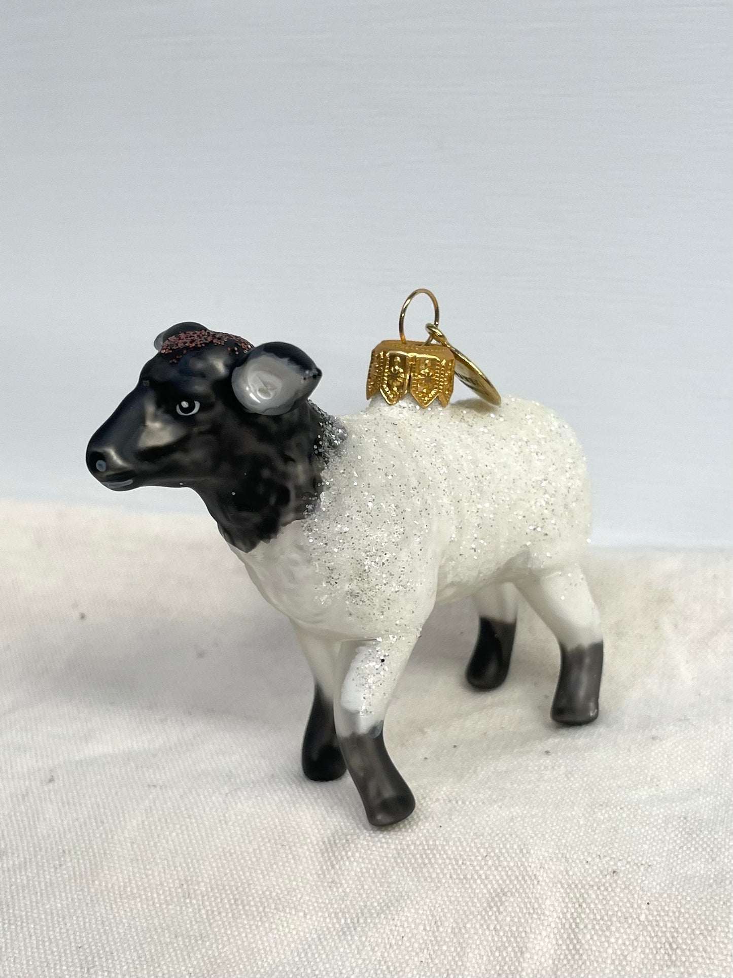 Polish Glass Christmas Ornament - White & Black Sheep