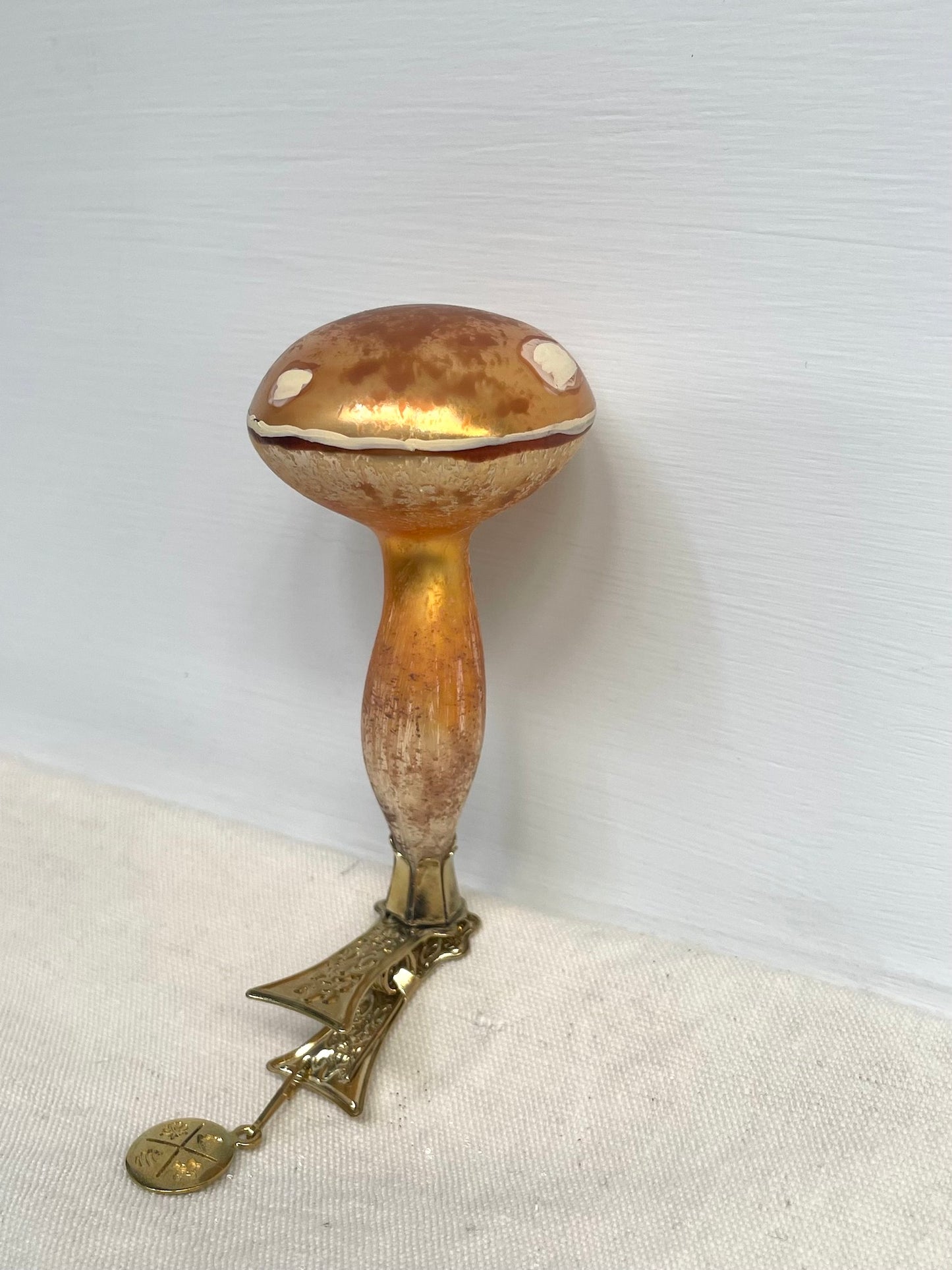 Polish Glass Christmas Ornament - Yellow Mushroom on Clip