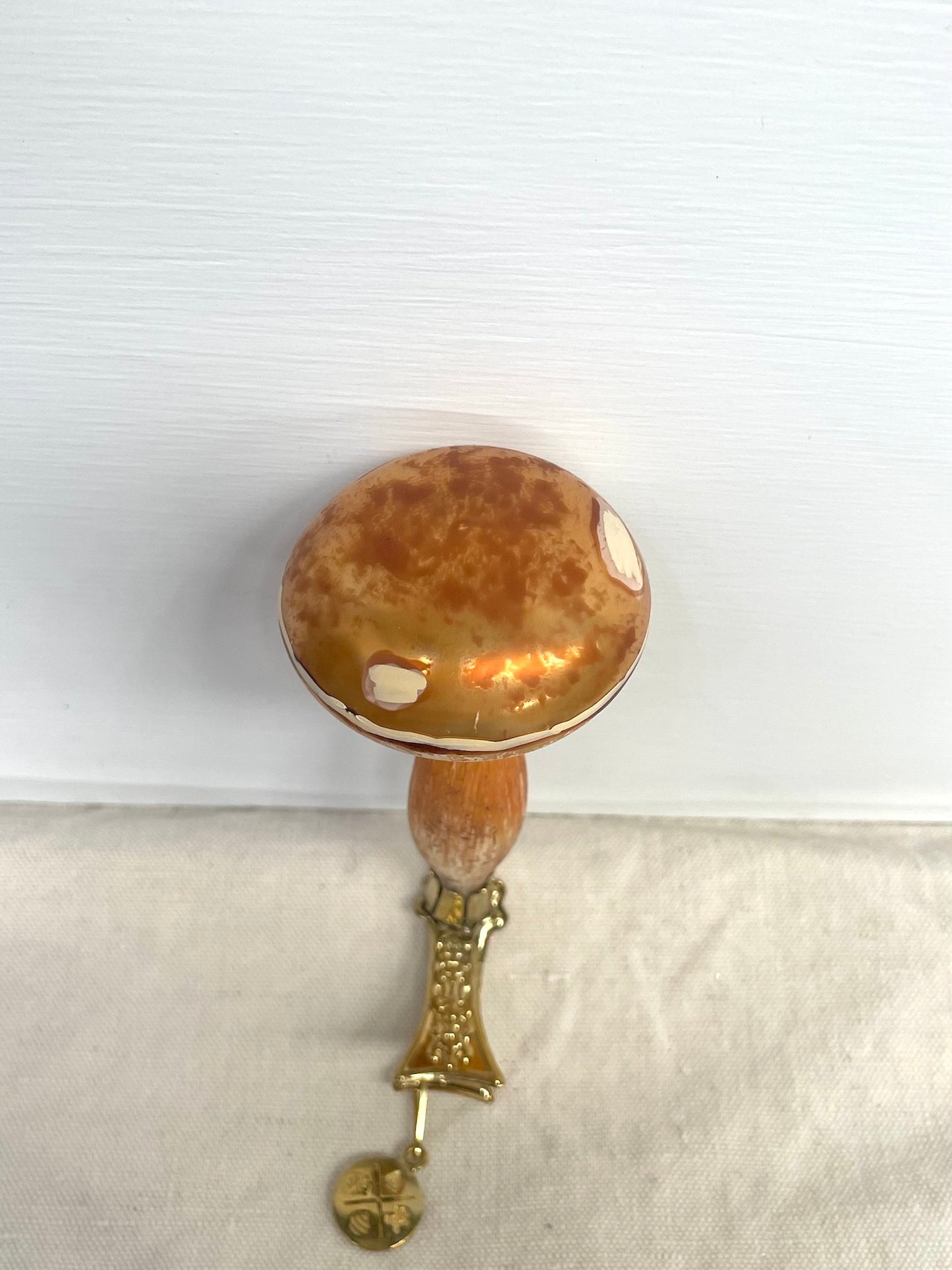 Polish Glass Christmas Ornament - Yellow Mushroom on Clip