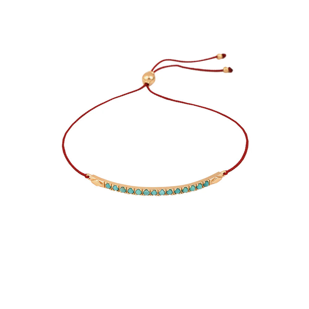 Dorothee Sausset Red Cord Bracelet With Turquoise Stones - 'Rakhi Baguette'