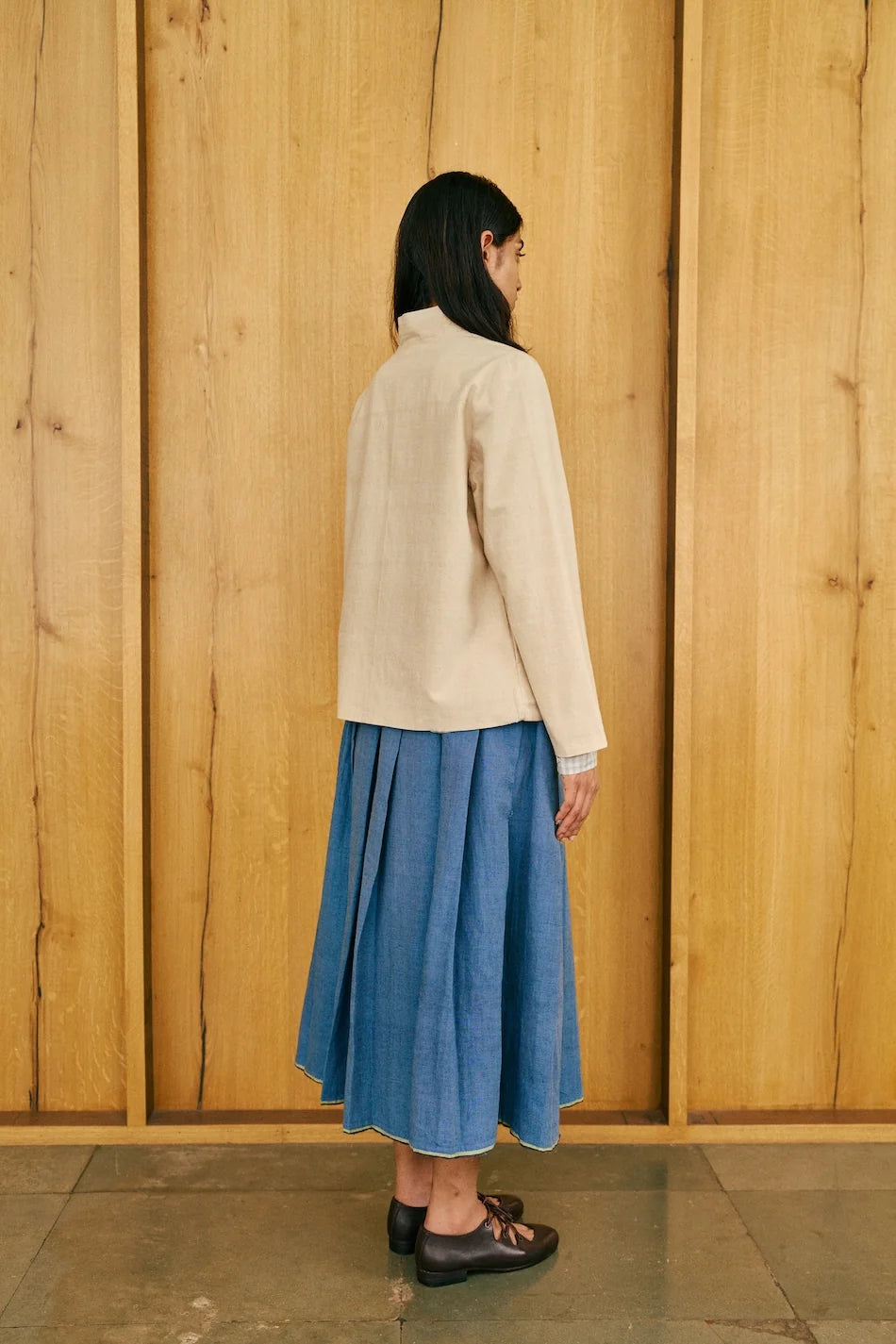 Runaway Bicycle Pleated Skirt - Blue