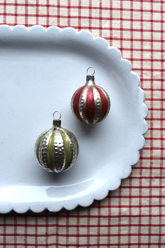 Red & Green Stripe Ball - Nostalgic German Christmas Ornaments - Set I