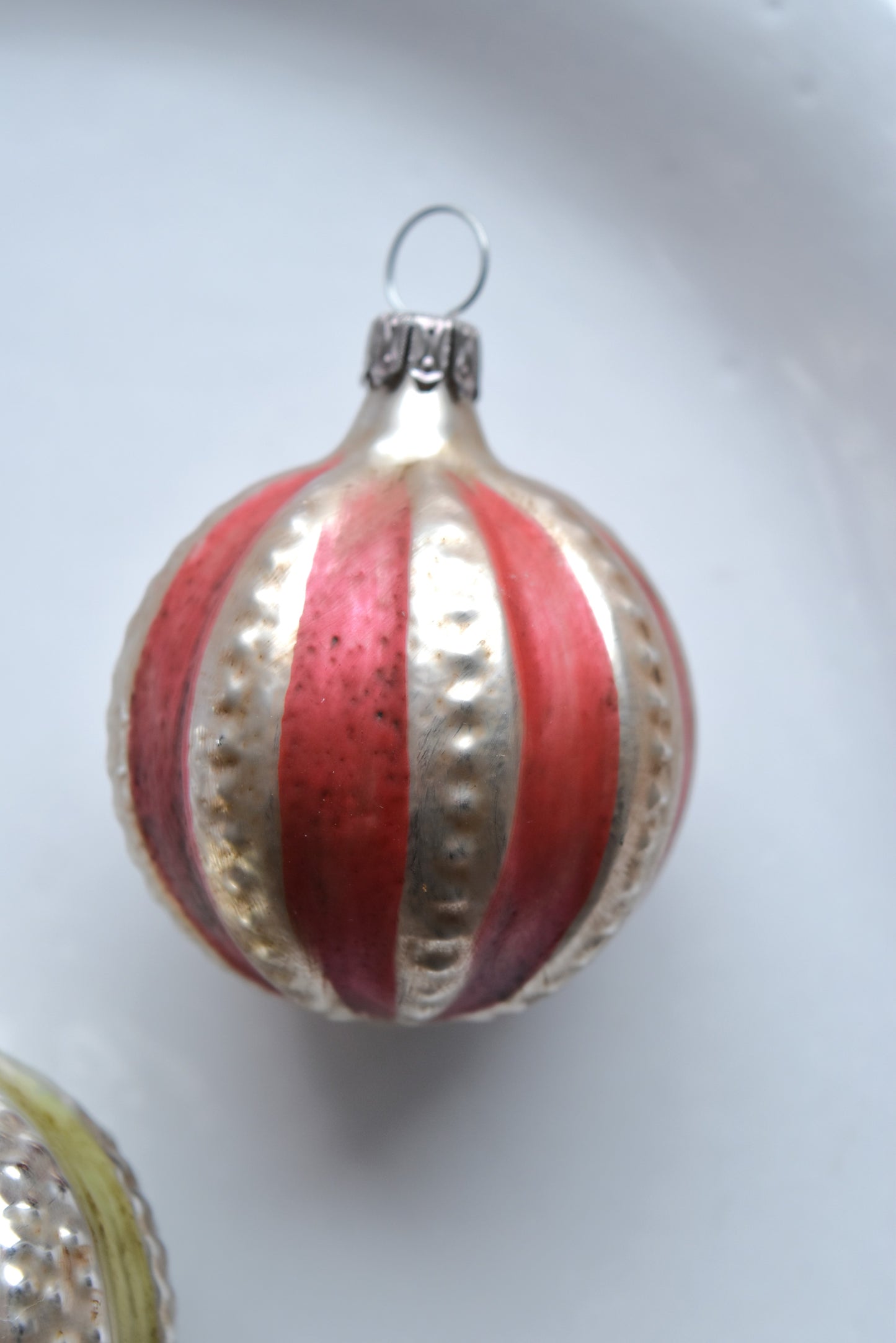 Red & Green Stripe Ball - Nostalgic German Christmas Ornaments - Set I