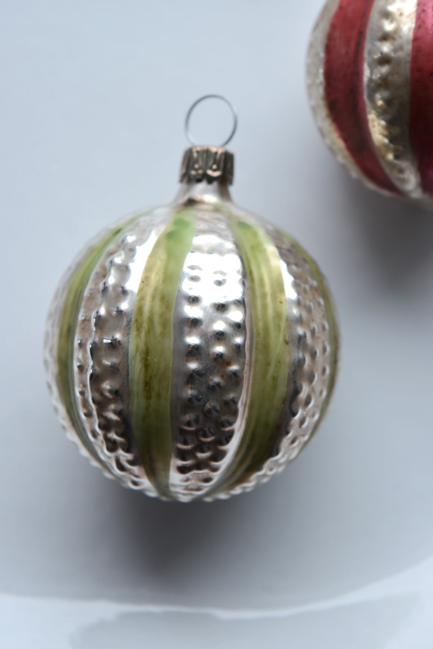 Red & Green Stripe Ball - Nostalgic German Christmas Ornaments - Set I