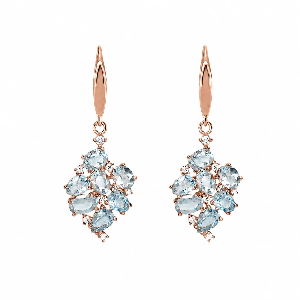 Italian Blue Topaz Cluster Drop Hook Earrings