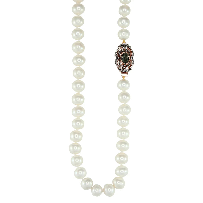 Italian Baroque Pearl & Rose Gold Art Deco Clasp Necklace