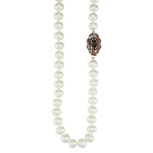 Italian Baroque Pearl & Rose Gold Art Deco Clasp Necklace