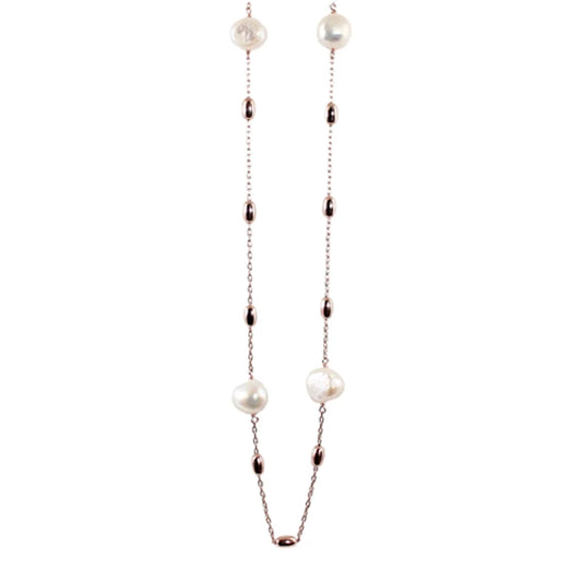 Italian Fresh Water Pearl And Rose Gold Drop Necklace