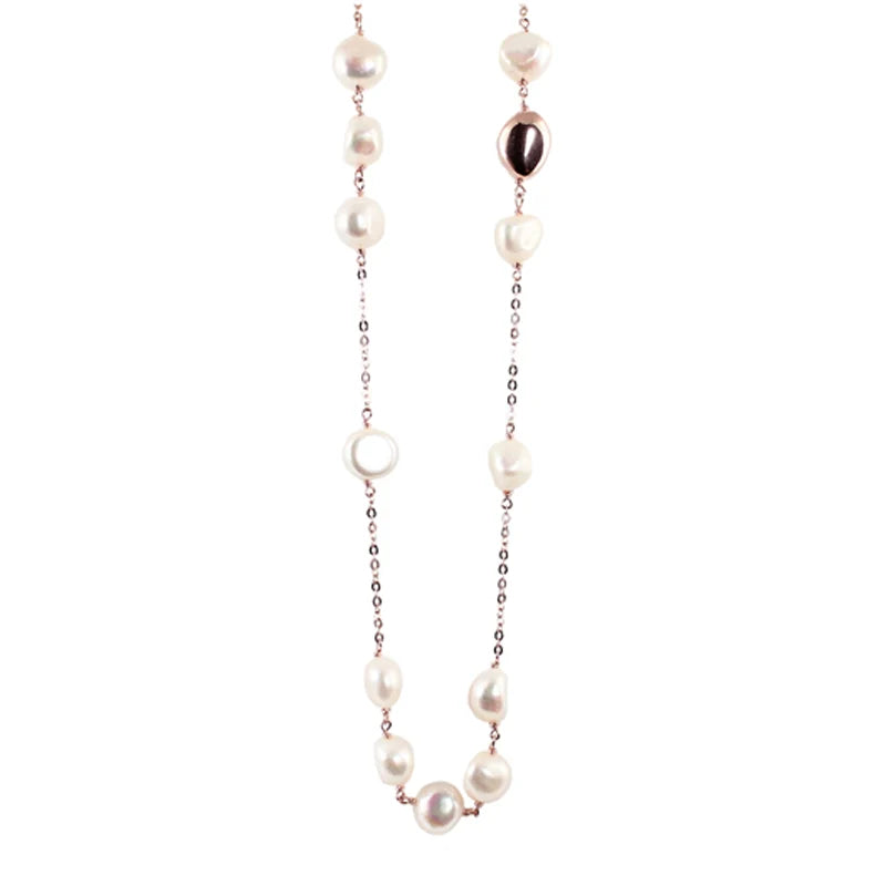 Italian Cultured Fresh Water Pearl And Rose Gold Necklace