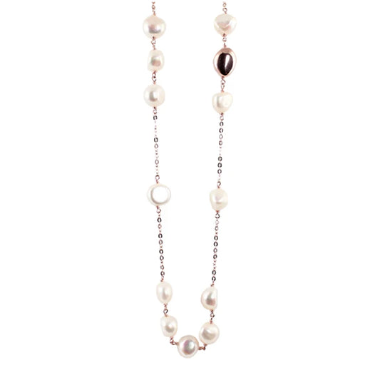 Italian Cultured Fresh Water Pearl And Rose Gold Necklace