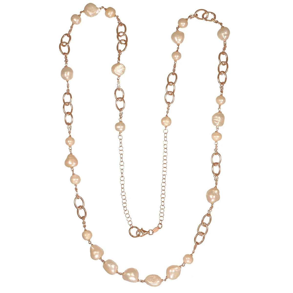 Italian Fresh Water Pearl Necklace With Rose Gold Oval Links