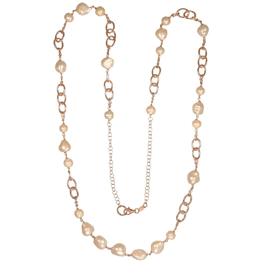 Italian Fresh Water Pearl Necklace With Rose Gold Oval Links