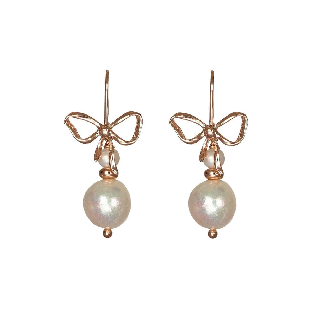 Italian Double Pearl & Bow Drop Earrings