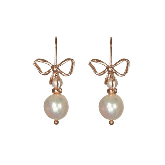 Italian Double Pearl & Bow Drop Earrings