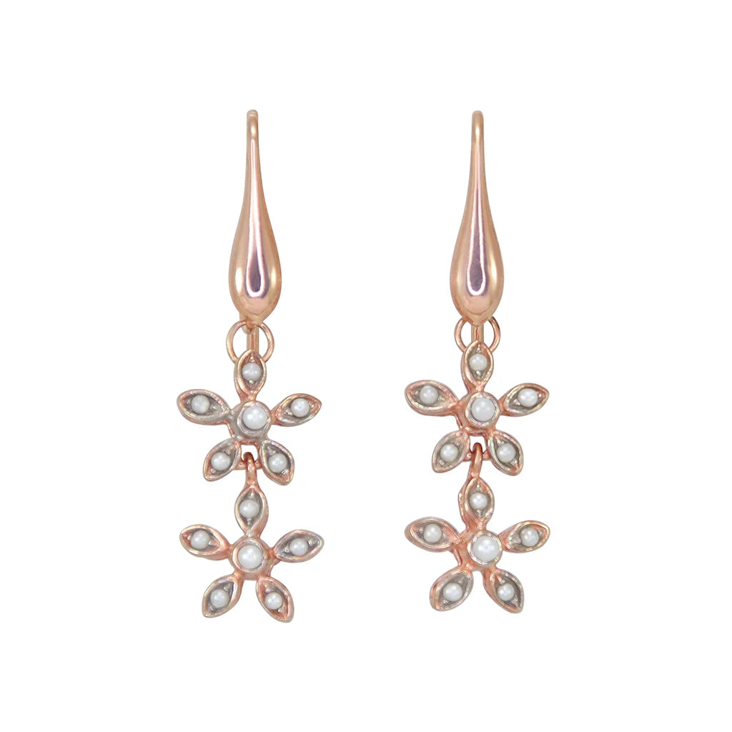 Italian Double Pearl Flower Drop Earrings