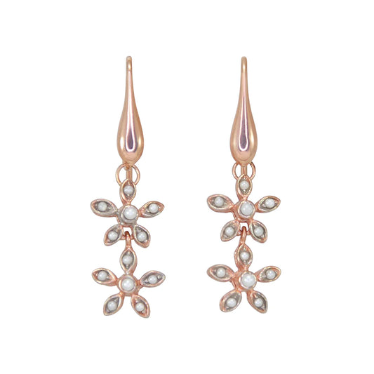 Italian Double Pearl Flower Drop Earrings