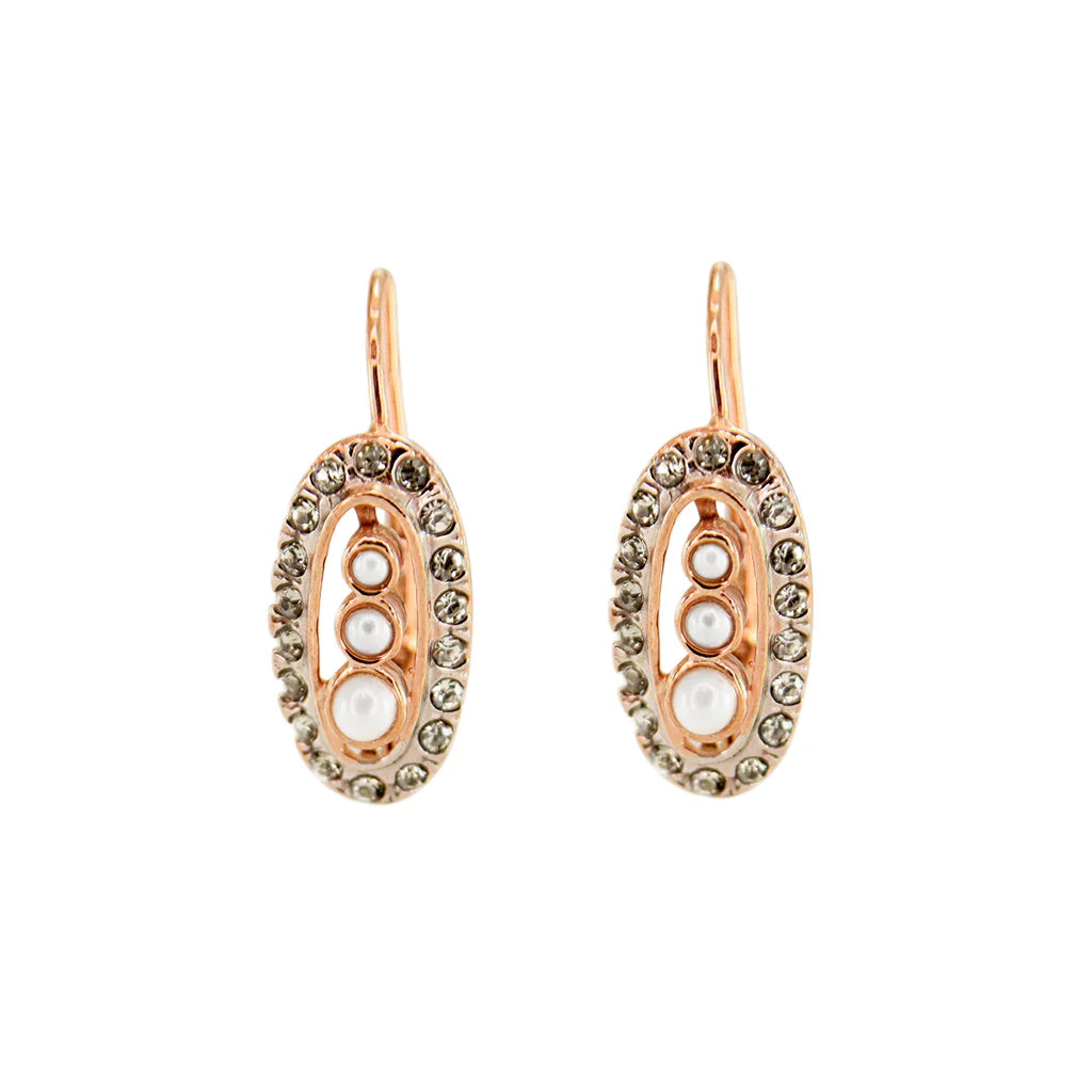 Italian Oval Three Pearl Earrings