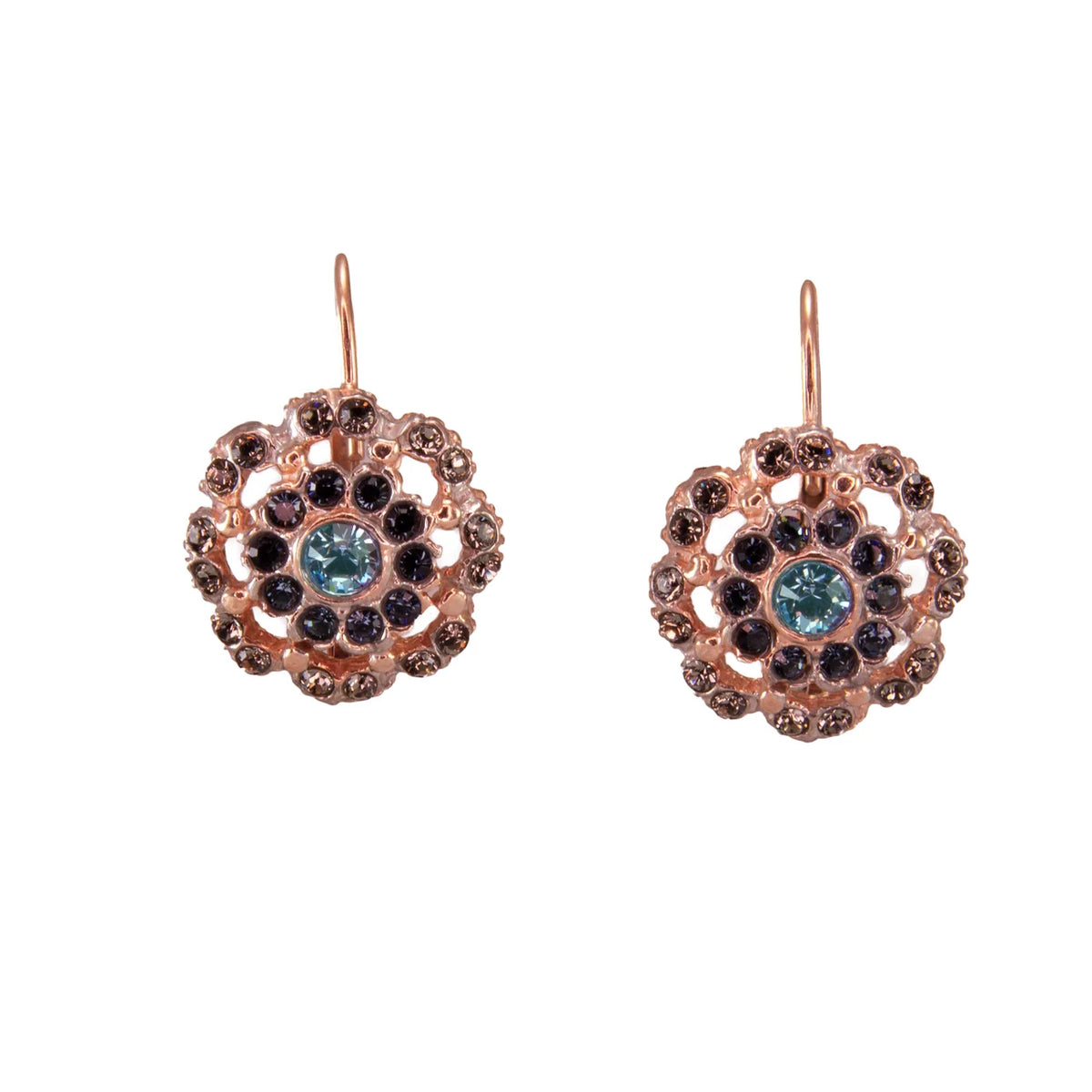 Italian Large Filigree Blue Crystal Flower Earrings