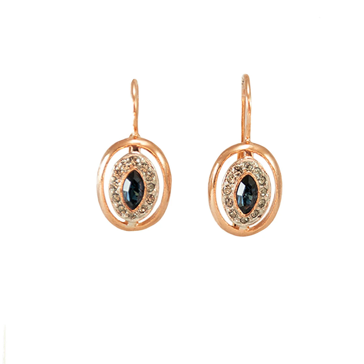 Italian Oval Cutout Earrings With Blue Crystal Centre