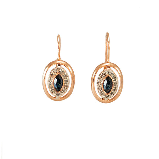 Italian Oval Cutout Earrings With Blue Crystal Centre