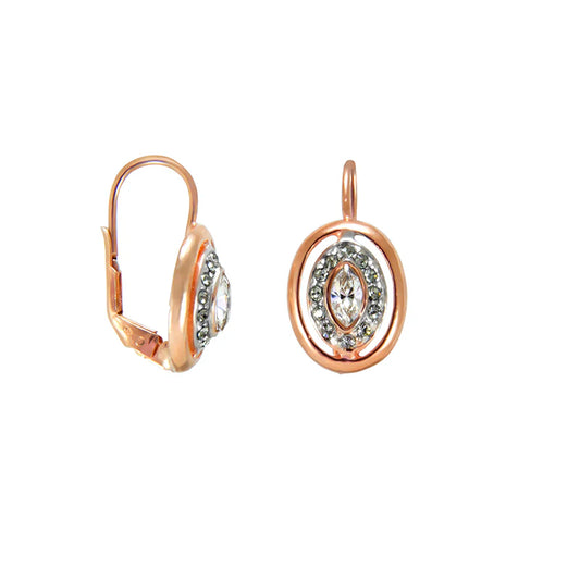 Italian Oval Cutout Earrings With Bright Crystal Centre