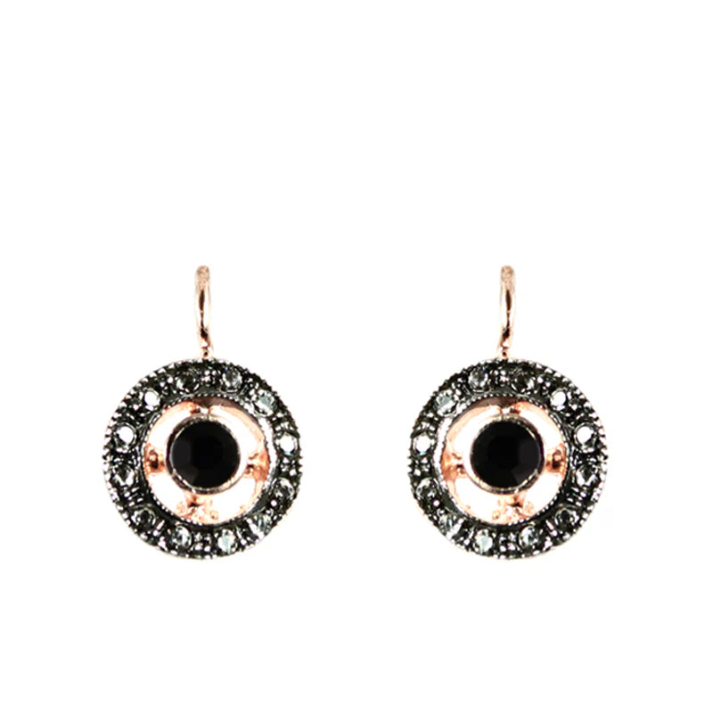 Italian Round Crystal Earring With Onyx Centre