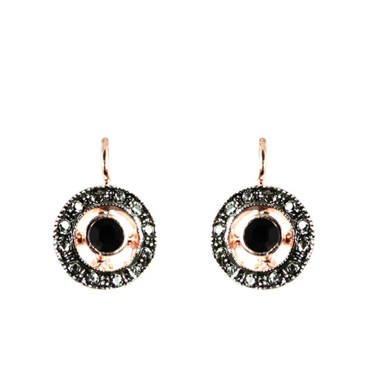 Italian Round Crystal Earring With Onyx Centre