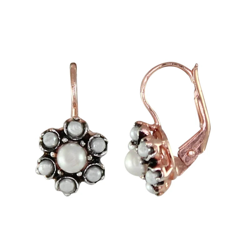 Italian Small Pearl Flower Earrings