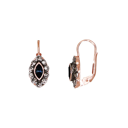 Italian Small Montana Blue And Crystal Oval Drop Earrings