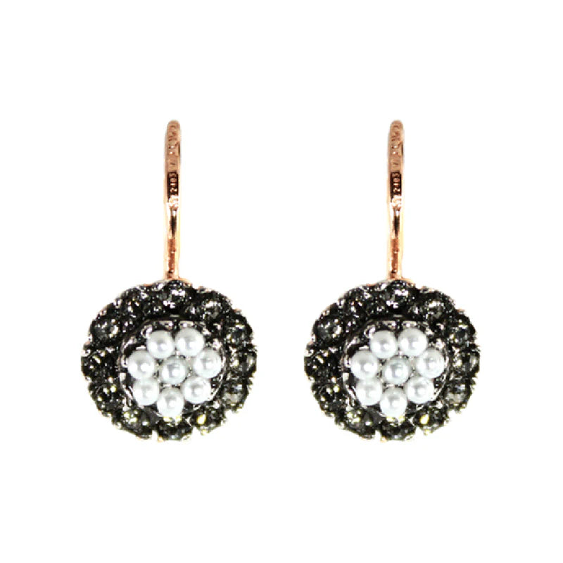Italian Small Pearl Flower Cluster Drop Earrings
