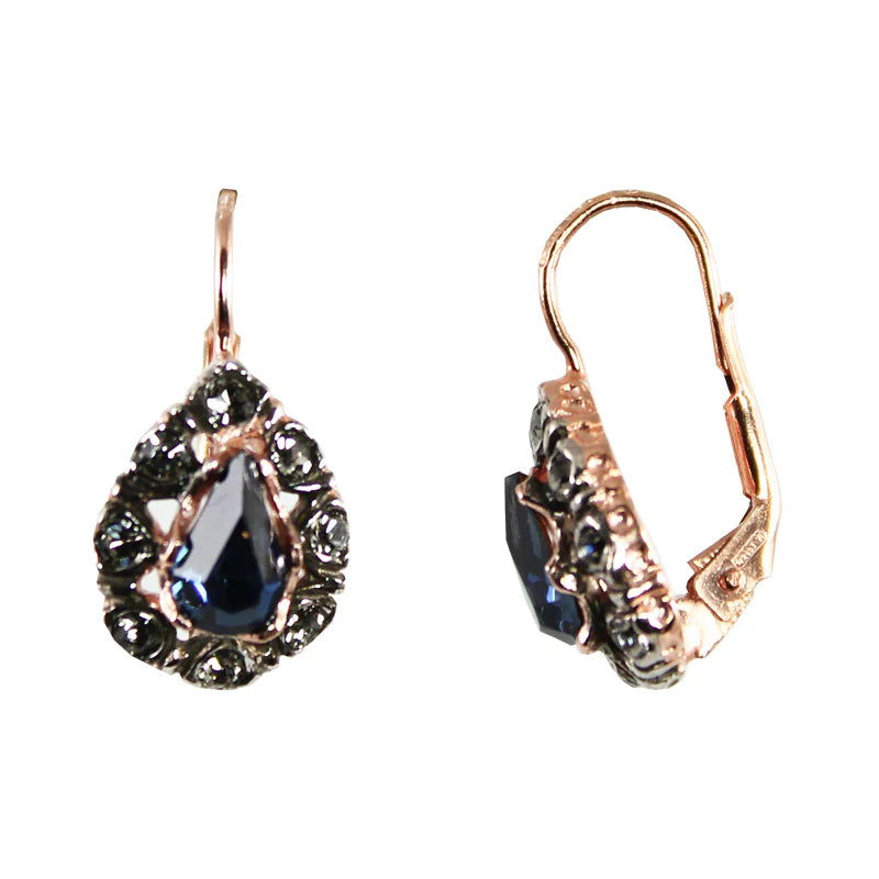 Italian Dark Blue Crystal Centre Teardrop Earrings