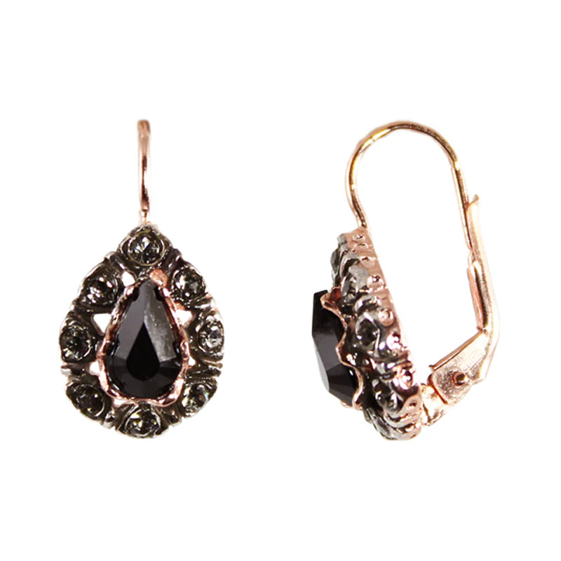 Italian Black Crystal Centre Teardrop Earrings