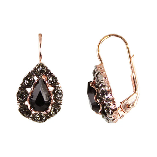 Italian Black Crystal Centre Teardrop Earrings