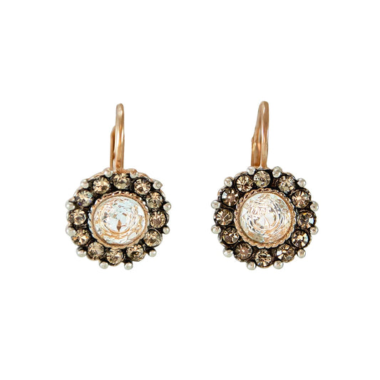 Italian Small Round Earrings With Pale Blue Topaz Centre