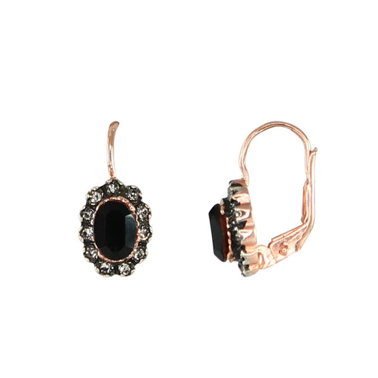 Italian Small Oval Rose Gold Earrings With Onyx Centre
