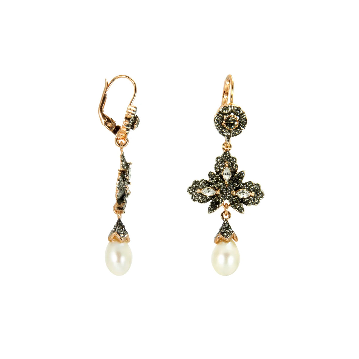 Italian Crystal Fleur De Lis Teardrop Peal Earrings