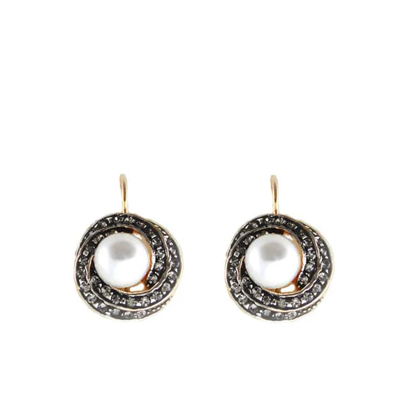 Italian Crystal Swirl Earrings With Large Pearl Centre